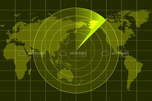 Gridded World Map with Radar Graphic